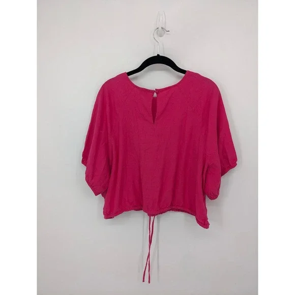 Banana Republic Linen Blend Top Womens XXL Pink Crop Puff Sleeve Casual NWT New - Picture 6 of 9